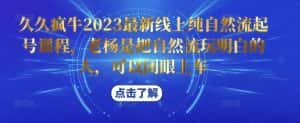 久久疯牛2023最新线上纯自然流起号课程，老杨是把自然流玩明白的人，可以闭眼上车-优优云创网