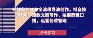 短视频创作和全流程导演创作,抖音核心认知,爆款文案写作,拍摄剪辑口播,运营创收管理-优优云创网