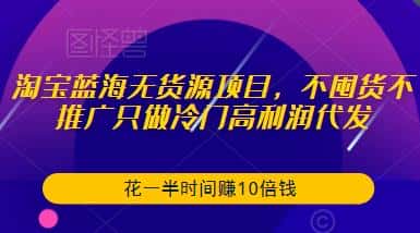 淘宝蓝海无货源项目，不囤货不推广只做冷门高利润代发，花一半时间赚10倍钱