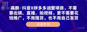 高鹏·抖音X拼多多运营项目,不需要出镜、直播、拍视频,不需要花钱推广,不用囤货,不用自己发货-优优云创网