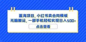(6335期)蓝海项目 小红书卖合同模板 无脑搬运 一部手机日入500+(教程+4000份模板)-优优云创网