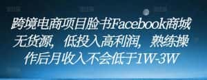 跨境电商项目脸书Facebook商城无货源,低投入高利润,熟练操作后月收入不会低于1W-3W-优优云创网