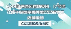 1688诚信通运营精英班,17节课让新手快速掌握阿里巴巴诚信通店铺运营-优优云创网