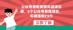 公众号涨粉变现实战项目课,5个公众号变现项目,实测涨粉23万-优优云创网