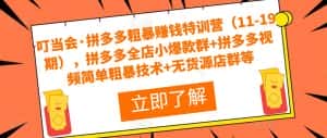 叮当会·拼多多粗暴赚钱特训营（11-19期），拼多多全店小爆款群+拼多多视频简单粗暴技术+无货源店群等-优优云创网