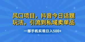 (6588期)风口项目,抖音今日话题玩法,引流到私域卖单品,一部手机实现日入500+-优优云创网