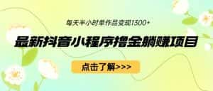 （6613期）最新抖音小程序撸金躺赚项目，一部手机每天半小时，单个作品变现1300+-优优云创网