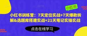 小红书训练营:7天定位实战+7天爆款拆解&选题库搭建实战+21天笔记实操实战-优优云创网