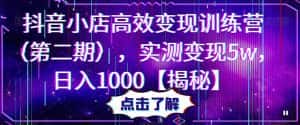 抖音小店高效变现训练营(第二期),实测变现5w,日入1000【揭秘】-优优云创网