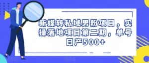 新媒转私域男粉项目，实操落地项目第二期，单号日产500+-优优云创网