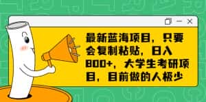 (6780期)最新蓝海项目,只要会复制粘贴,日入800+,大学生考研项目,目前做的人极少-优优云创网