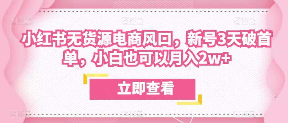众狼电商余文小红书无货源电商风口，新号3天破首单，小白也可以月入2w+
