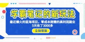 (6816期)学霸笔记新玩法,最近爆火的蓝海项目,0成本高利润副业,5天收了3000多-优优云创网