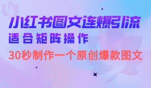 (6831期)小红书图文连爆技巧 适合矩阵操作 30秒制作一个原创图文-优优云创网