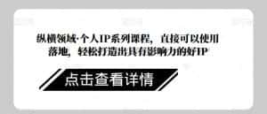纵横领域·个人IP系列课程,直接可以使用落地,轻松打造出具有影响力的好IP-优优云创网