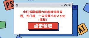 小红书需求最大的虚拟资料变现,无门槛,一天玩两小时入300+【揭秘】-优优云创网
