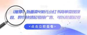 外面卖498元小红书商单变现项目,教你快速起号接广告,可以批量起号-优优云创网