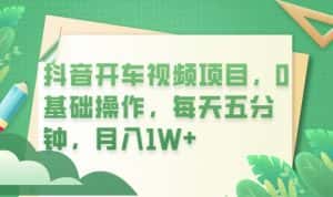 抖音开车视频项目,0基础操作,每天五分钟,月入1W+【揭秘】-优优云创网