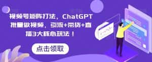 视频号矩阵打法，ChatGPT批量做视频，引流+带货+直播3大核心玩法！-优优云创网