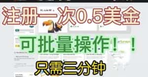 国外项目注册一次0.5美金，只需三分钟无脑操作，可批量同时放大操作，小白工作室福利【揭秘】-优优云创网