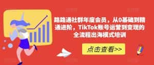 路路通社群年度会员,从0基础到精通进阶,TikTok账号运营到变现的全流程出海模式培训-优优云创网