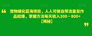 宠物细化蓝海项目,人人可做自带流量发作品就爆,掌握方法每天收入300-800+【揭秘】-优优云创网
