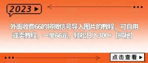 外面收费66的将微信号导入图片的教程,可自用或卖教程,一单66元,轻松日入300+【揭秘】-优优云创网