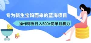 专为新生宝妈而来的蓝海项目,操作得当日入500+简单且暴力(教程+工具)【揭秘】-优优云创网