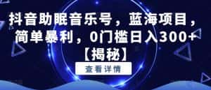 抖音助眠音乐号,蓝海项目,简单暴利,0门槛日入300+【揭秘】-优优云创网
