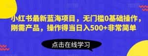 小红书最新蓝海项目,无门槛0基础操作,刚需产品,操作得当日入500+非常简单【揭秘】-优优云创网
