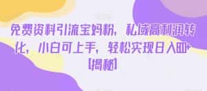 免费资料引流宝妈粉,私域高利润转化,小白可上手,轻松实现日入600+【揭秘】-优优云创网