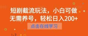 短剧截流玩法，小白可做无需养号，轻松日入200+-优优云创网