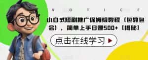小白式短剧推广保姆级教程（包教包会），简单上手日赚500+【揭秘】-优优云创网