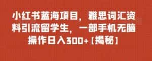 小红书蓝海项目,雅思词汇资料引流留学生,一部手机无脑操作日入300+【揭秘】-优优云创网