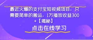 最近火爆的支付宝短视频项目，只需要简单的搬运，1万播放收益300+【揭秘】-优优云创网