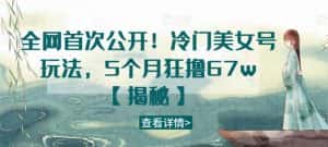 全网首次公开！冷门美女号玩法，5个月狂撸67w【揭秘】-优优云创网