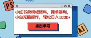 小红书卖模板资料，简单暴利，小白无脑操作，轻松日入1000+【揭秘】-优优云创网