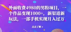 外面收费4980的男粉项目,一个作品变现1000+,新渠道新玩法,一部手机实现月入过万【揭秘】-优优云创网