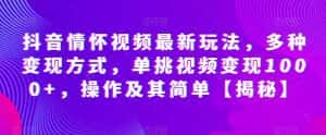 抖音情怀视频最新玩法,多种变现方式,单挑视频变现1000+,操作及其简单【揭秘】-优优云创网