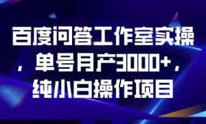 百度问答工作室实操，单号月产3000+，纯小白操作项目【揭秘】-优优云创网