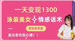 一天变现1300,泳装美女+情感话术,提供素材,无脑矩阵操作【揭秘】-优优云创网