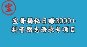 宝哥揭秘日赚3000+抖音励志语录号短视频变现项目-优优云创网