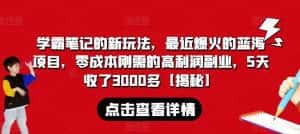 学霸笔记的新玩法,最近爆火的蓝海项目,零成本刚需的高利润副业,5天收了3000多【揭秘】-优优云创网