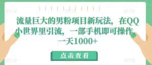 流量巨大的男粉项目新玩法,在QQ小世界里引流,一部手机即可操作,一天1000+-优优云创网