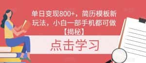 单日变现800+，简历模板新玩法，小白一部手机都可做【揭秘】-优优云创网