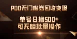 （7527期）PDD无门槛券回收变现，单号日撸500+，可无脑批量操作-优优云创网