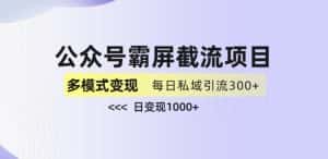 公众号霸屏截流项目+私域多渠道变现玩法，全网首发，日入1000+【揭秘】-优优云创网