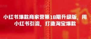 小红书爆款商家营第18期升级版,用小红书引流,打造淘宝爆款-优优云创网