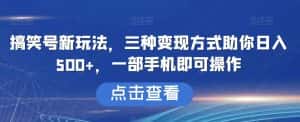 搞笑号新玩法,三种变现方式助你日入500+,一部手机即可操作【揭秘】-优优云创网