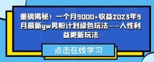 重磅揭秘!一个月9000+收益2023年9月最新yw男粉计划绿色玩法——人性利益更新玩法-优优云创网